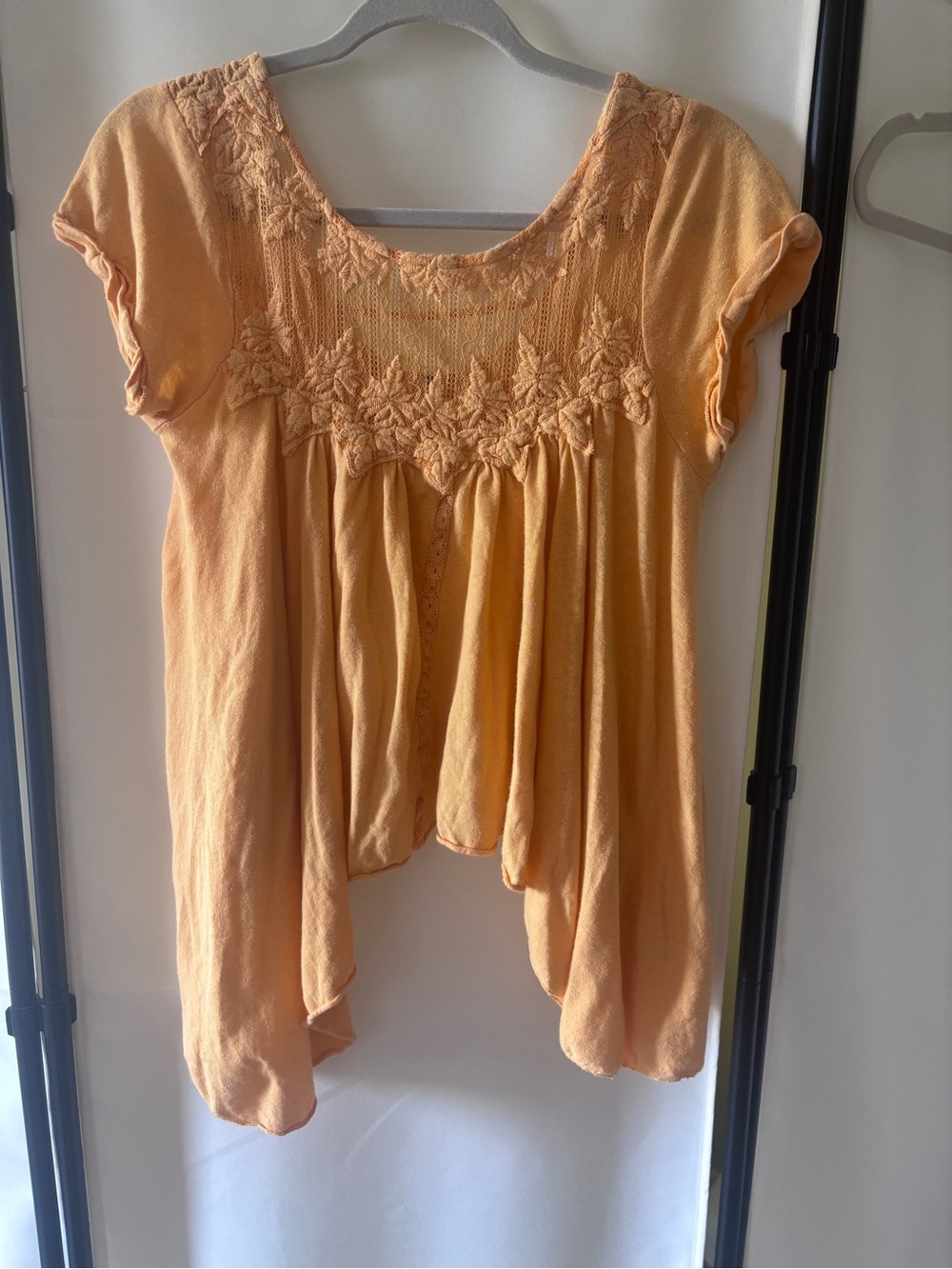 Free People Yellow Flowy Embroidered Top